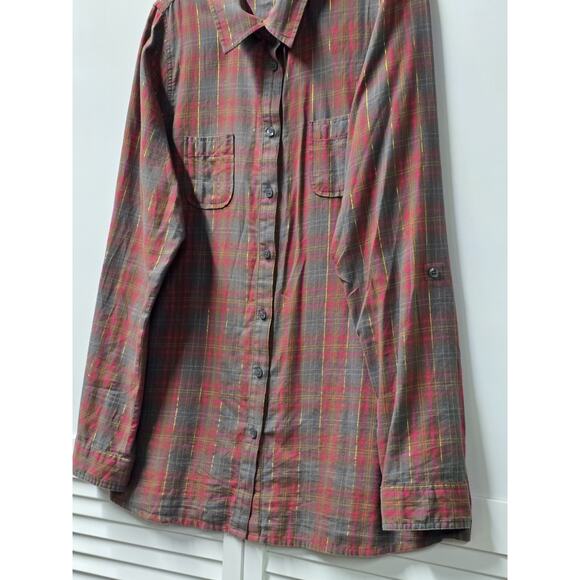 Women's Fossil Lightweight Plaid Flannel Button Down w/ Roll Tab Sleeve Size XL - Picture 3 of 7